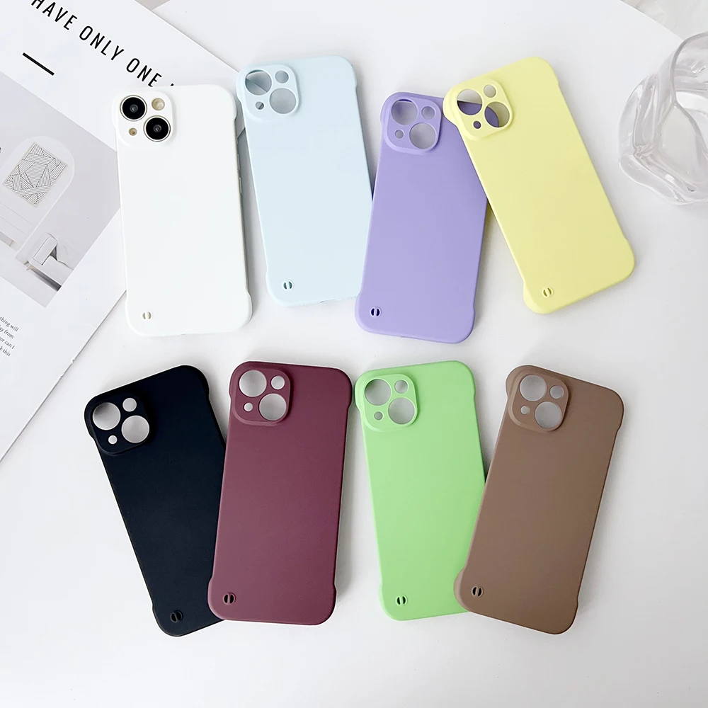 Luxury Candy Color Phone Case For iPhone 16 15 14 13 12 11 Pro Max Plus Mini Half-Wrapped Matte Hard Back Cover Borderless Shell