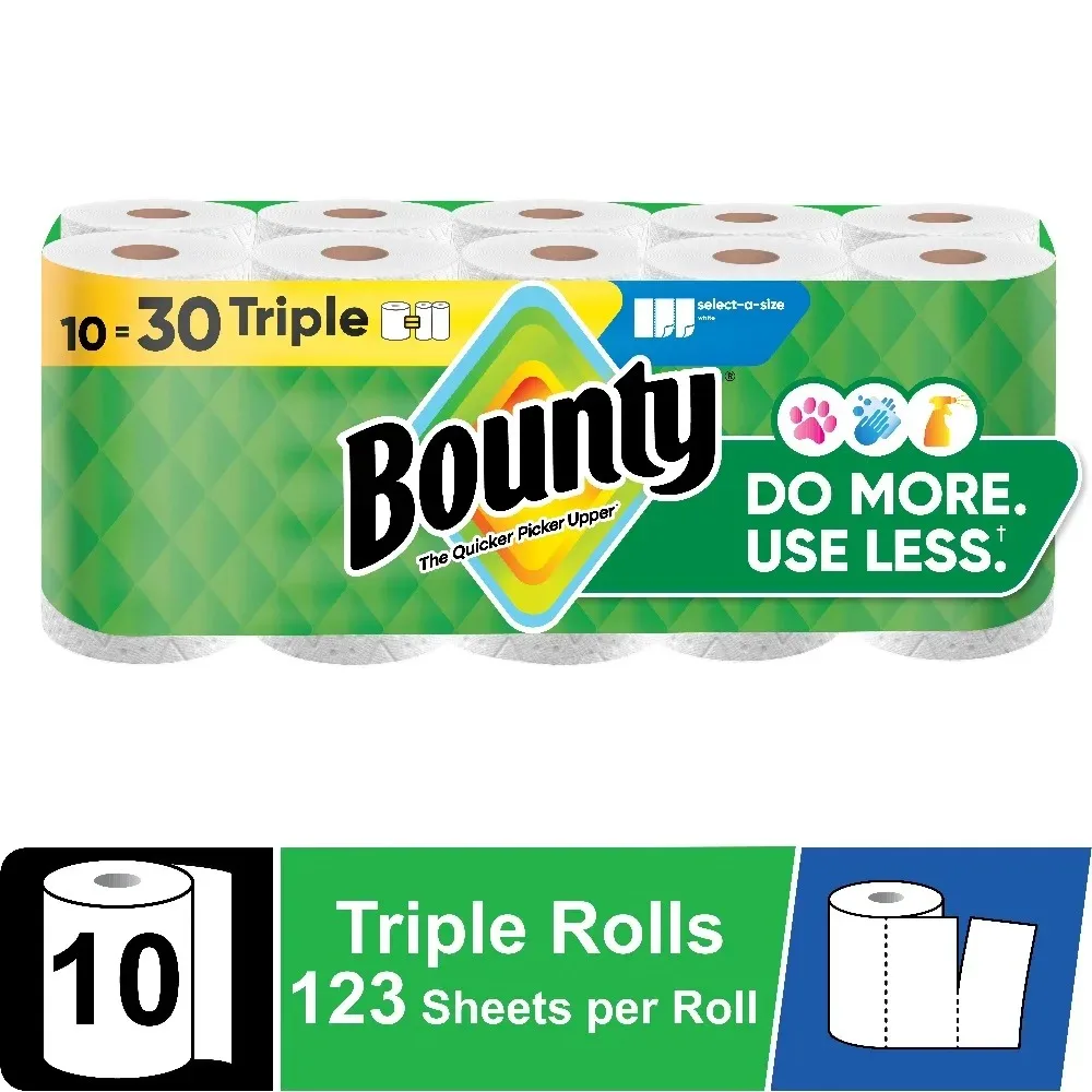 Select-A-Size White Paper Towels 10 Triple Rolls 123 Sheets Per Roll Household Cleaning Kitchen Towel Absorbent Disposable Paper Towel