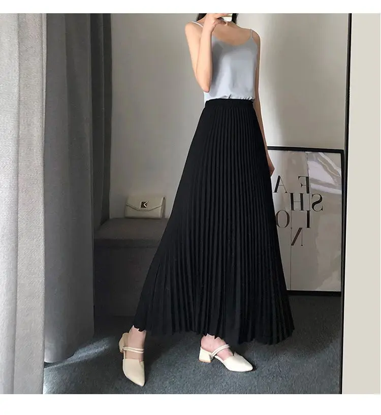 2024 Summer New Pleated Skirt Mid Length Half Skirt Women\'s Chiffon High Waist Slim A-line Half Skirt and Ankle Long Skirt