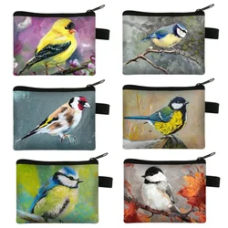 Cute Birds Goldfinch / Blue Marsh Tit Print Coin Purse Coal Tit Women Wallet ID Credit Card Key Earphones Holder Money Coin Bags