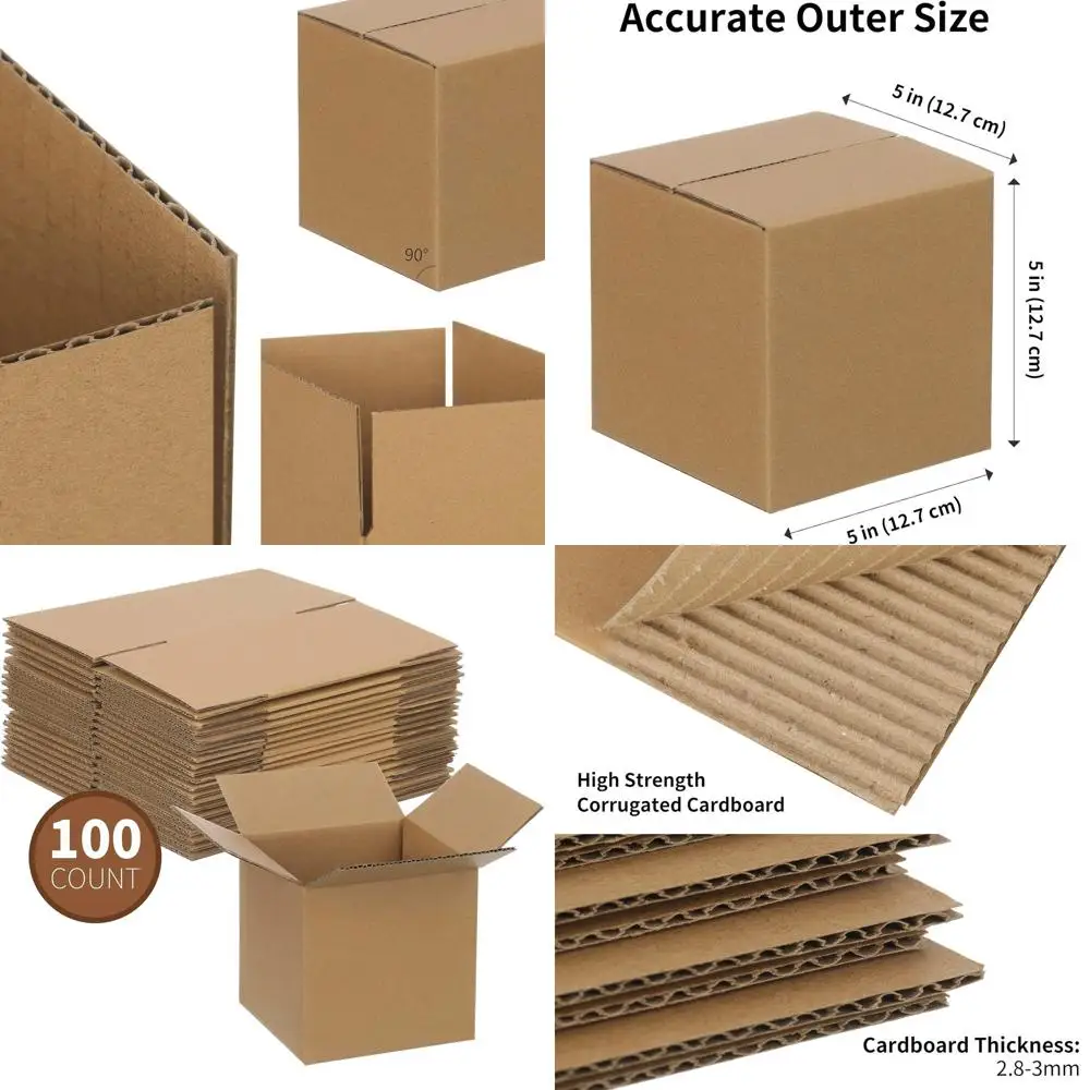 

100 Pack 5x5x5 Inch Small Cardboard Shipping Boxes, Study Corrugated for Mailing and Packing, Brown