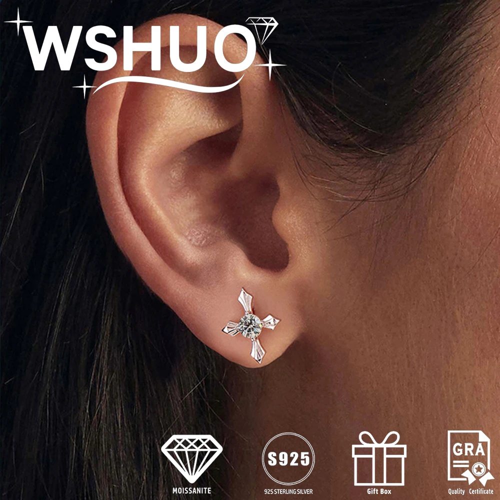 

0.6CT Moissanite Cross Stud Earring S925 Pure Silver Hip-hop Diamond Earrings for Men Women Gift Hypoallergenic with Certificate