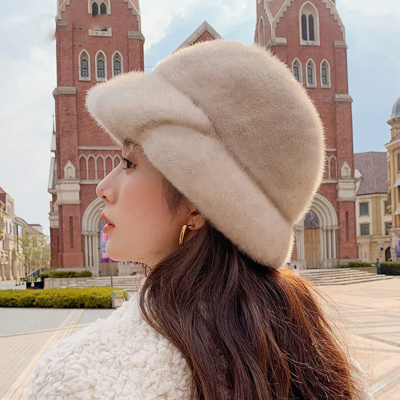 

Fashionable New Women's Sun Hat Winter Full SKin Mink Hair Korean Edition Fisherman Hat Casual Thickened Travel Luxury Gift Hat