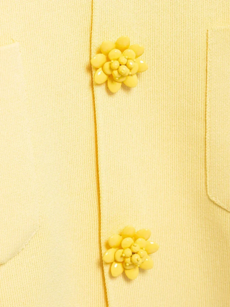 French Elegant Women's Shirt Bead Flower Buttons Short Cardigan Chic Knitted Cardigans For Women Long Sleeve Office Lady Coat