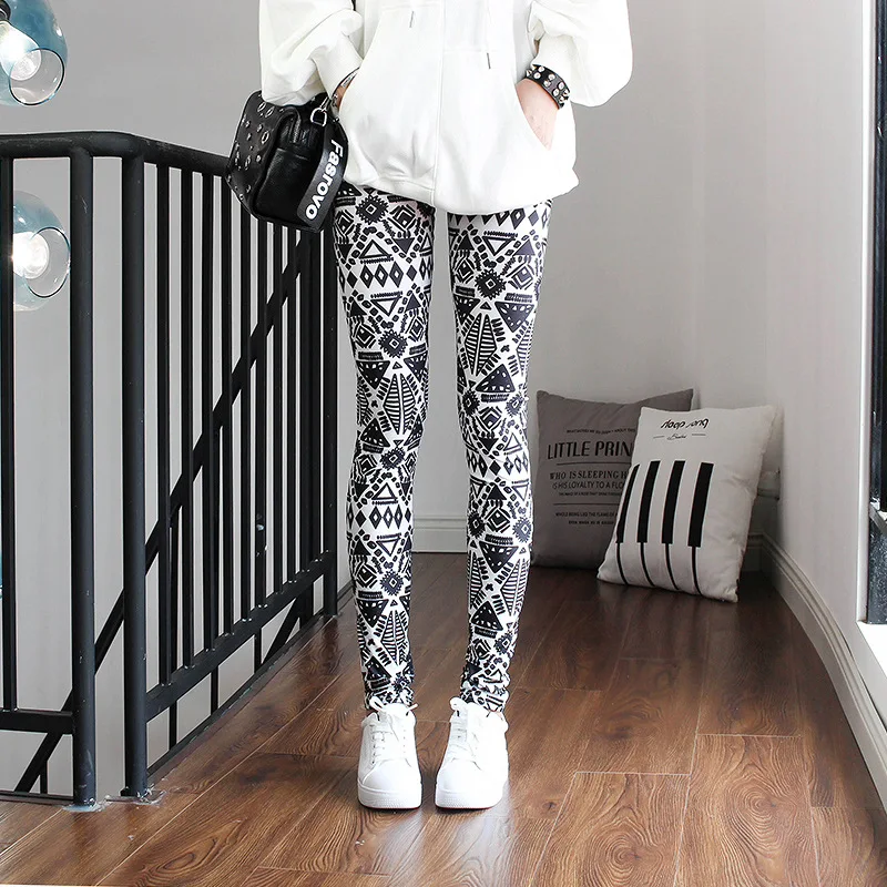 DOIAESKV Fashion Graffiti Leggings Floral Patterned Print Leggins For Women Leggings Houndstooth Elastic Stretch Trousers Design