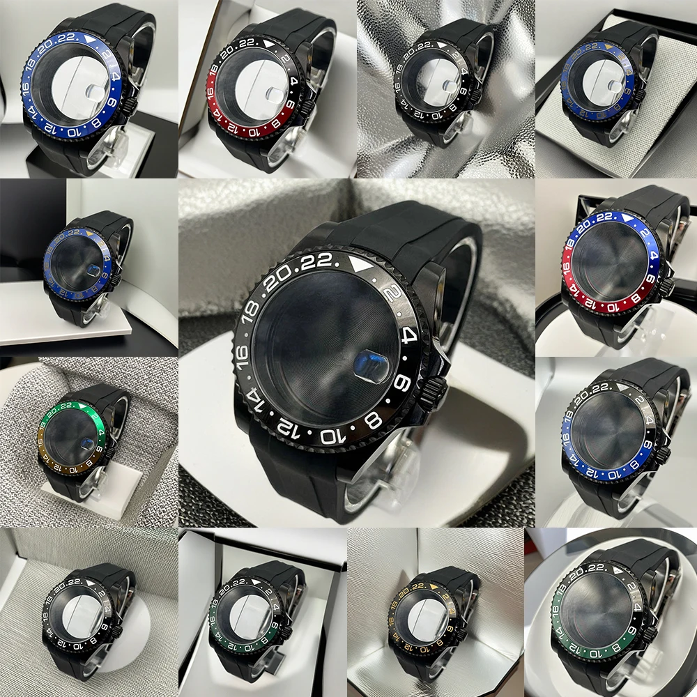 

Black PVD NH35 40mm Watch Cases Featuring Rubber Sapphire Glass Bracelet for NH34 NH35 NH36 28.5mm Dial Case