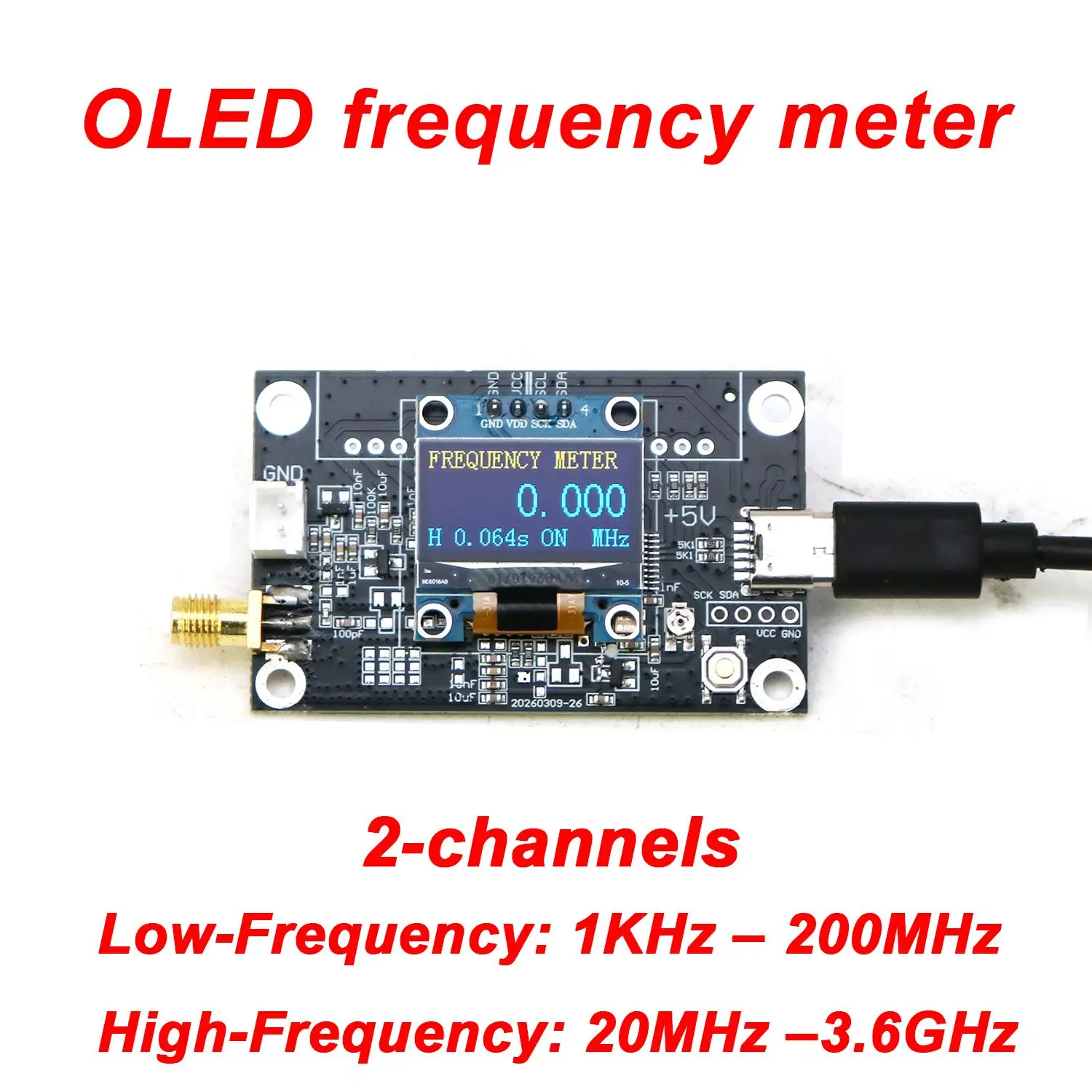 2-channel OLED Frequency Display 1KHZ-3.6Ghz Frequency Meter RF Signal Tester 433Mhz 868Mhz 2.4Ghz Digital Frequency Counter