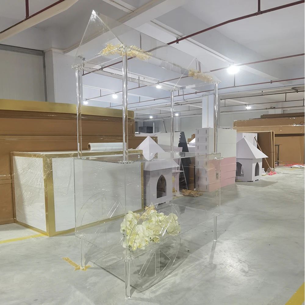 Manufacturer Price Wedding Decorations Flower Acrylic Clear Dessert Cake Bar Cart Display