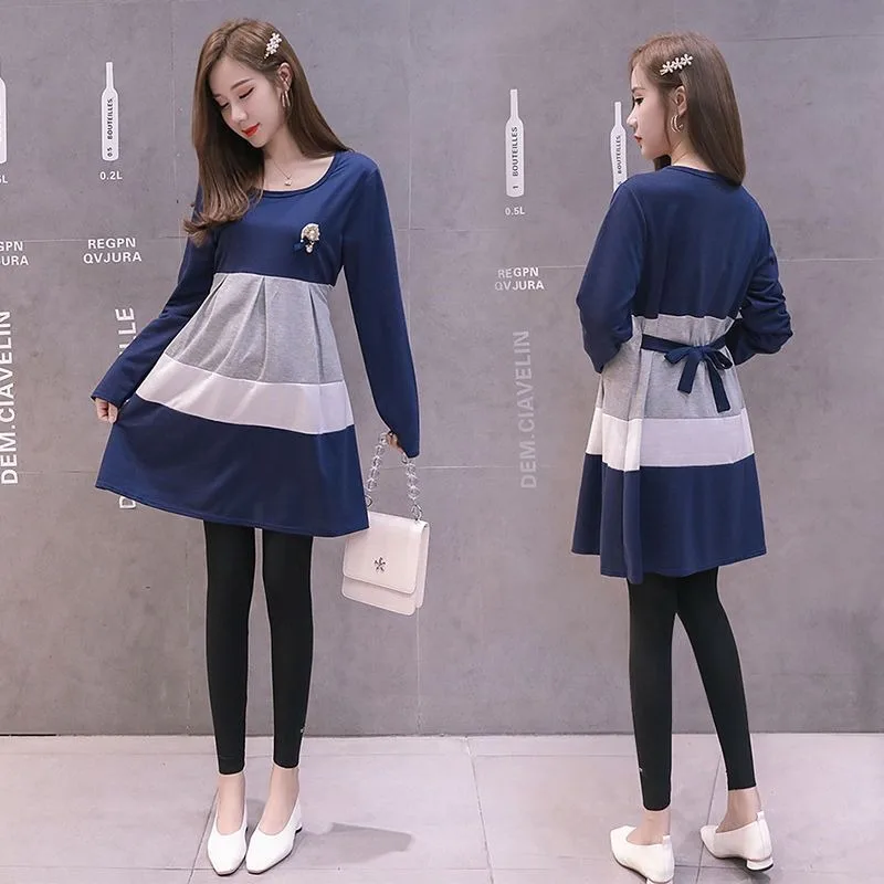 قميص متوسط الطول طويل الطول للأمومة ، قمم بأكمام طويلة ، فساتين فضفاضة ، جديد ، الربيع والخريف ،