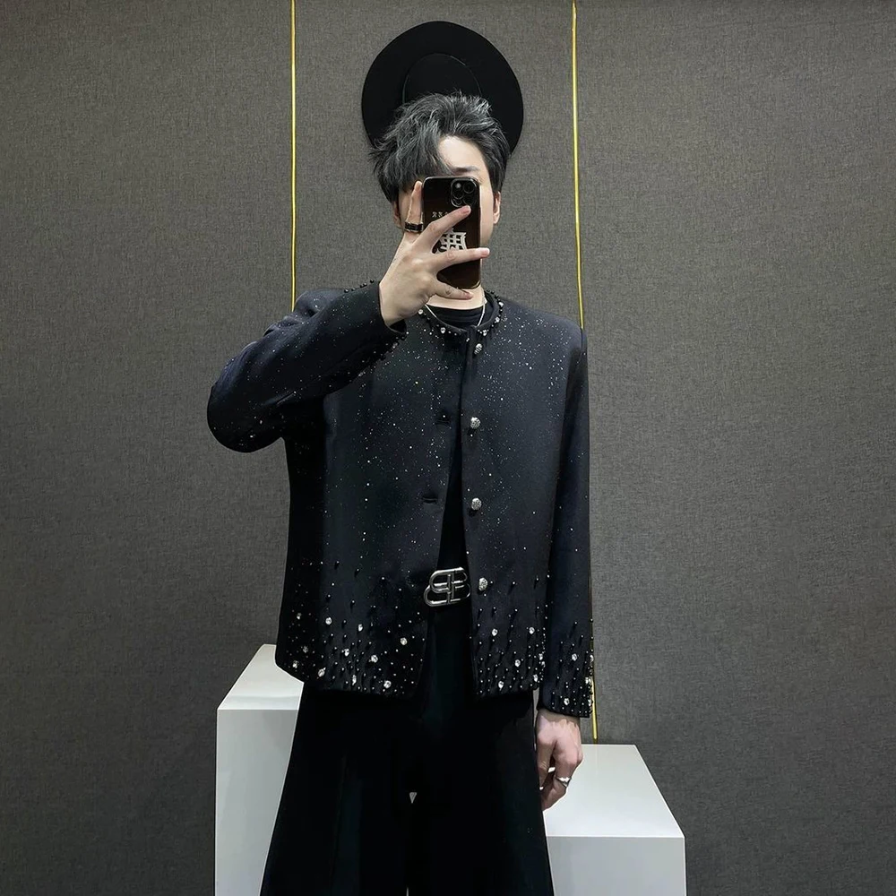 

Новая зимняя мужская куртка с длинными рукавами, инкрустированная стразами, в американском ретро-стиле, модная, повседневная, свободного кроя, нишевая мужская верхняя одежда