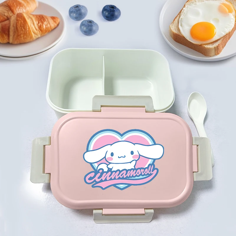 간식 보관 도시락 귀여운 프린트 학생 야외 활동 휴대용 식품 용기 숟가락 포함 만화 패션 간식 보관
