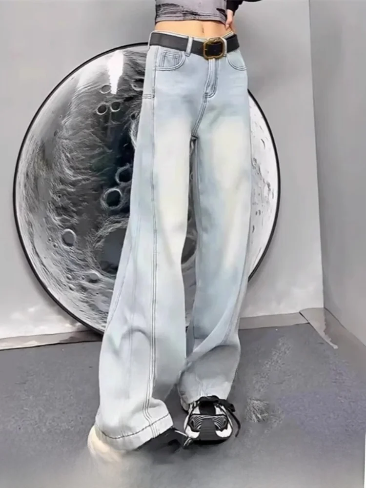 

Loose High Waist Wide Leg Jeans Women's Spring Autumn Straight Cut Denim Pants Casual High Waist Long Pants Stand Fit