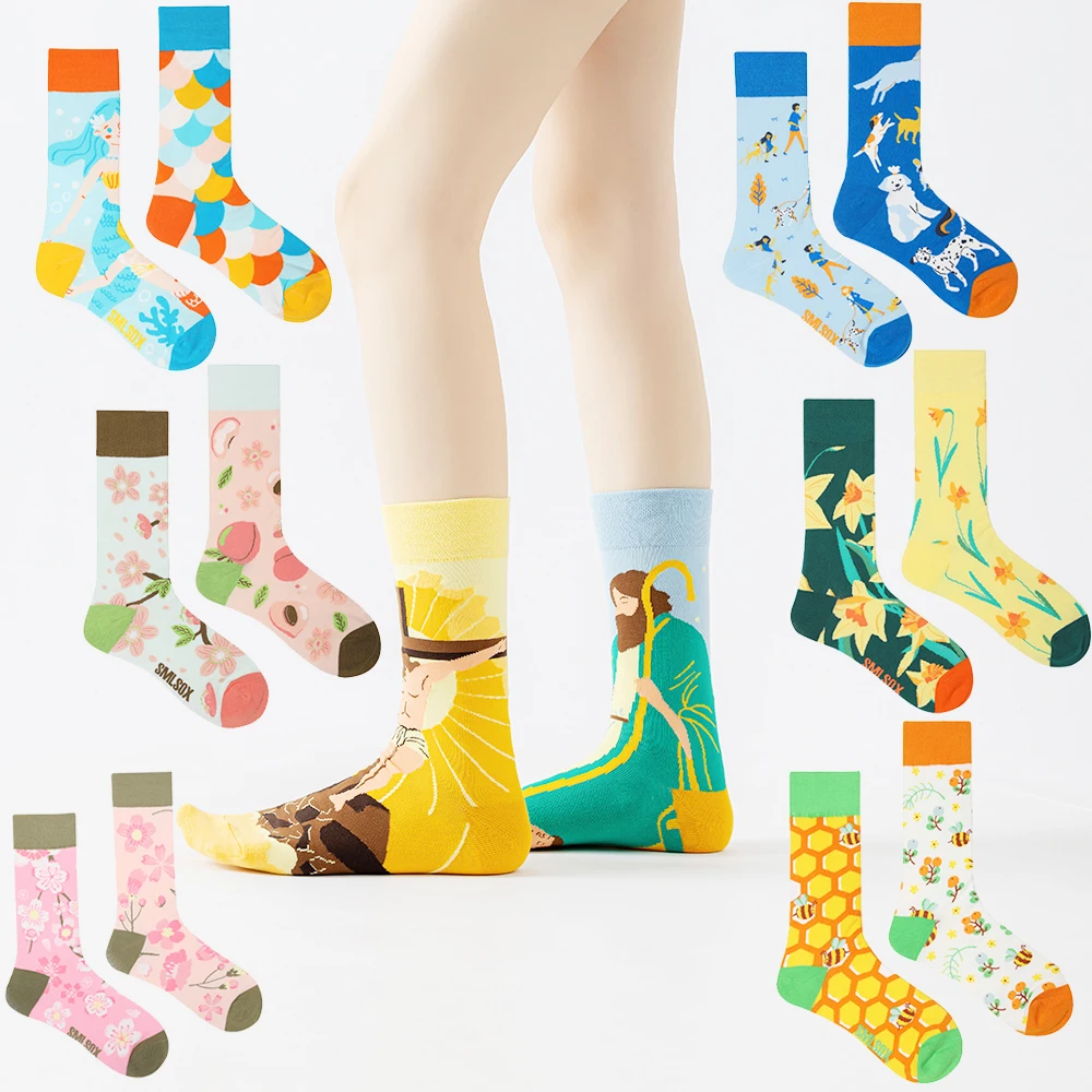 

1 Pair Couples Fashion Socks AB Style Colorful Medium High Suit In All Seasons Daily For Unisex