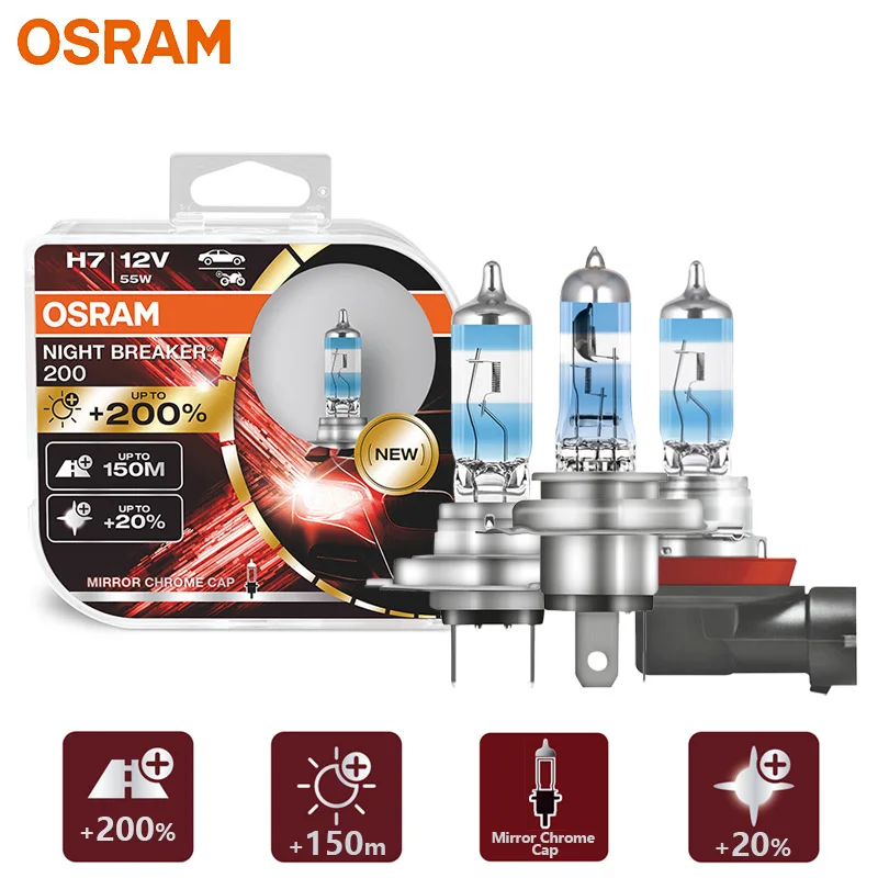 

2X OSRAM New Gen H4 H7 H11 Night Breaker 200 Halogen Car Headlight +200% Bright Original Auto Lamps Made In Germany 9003 HB2