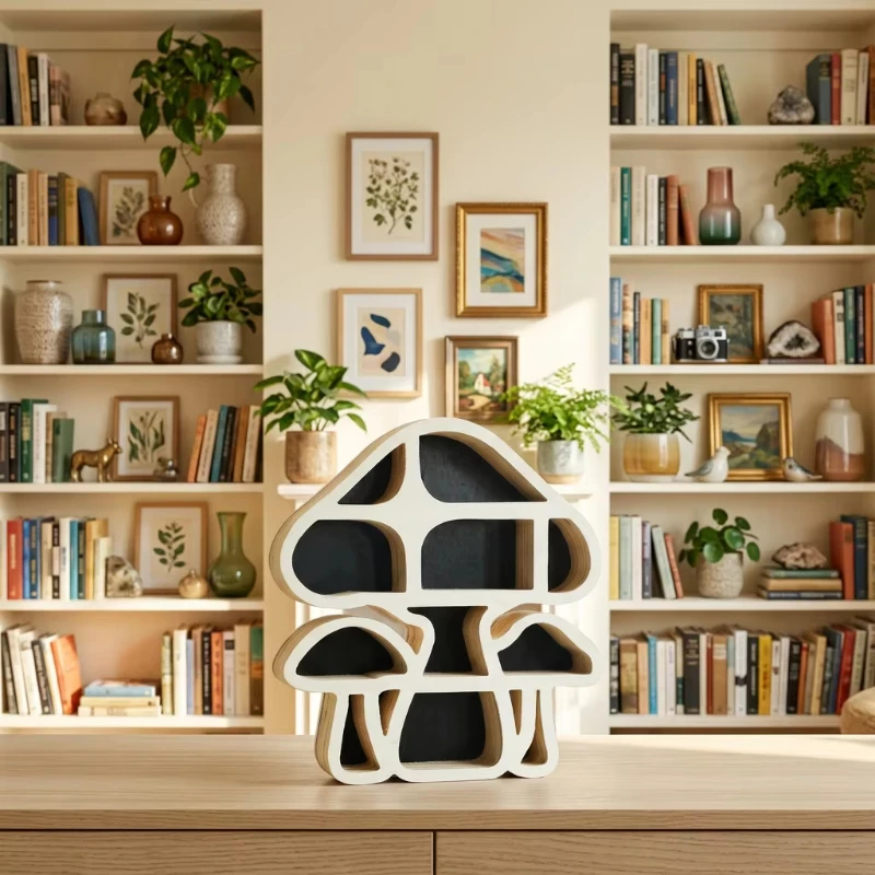 Mushroom-shaped wooden crystal stone vertical storage rack garage home decoration