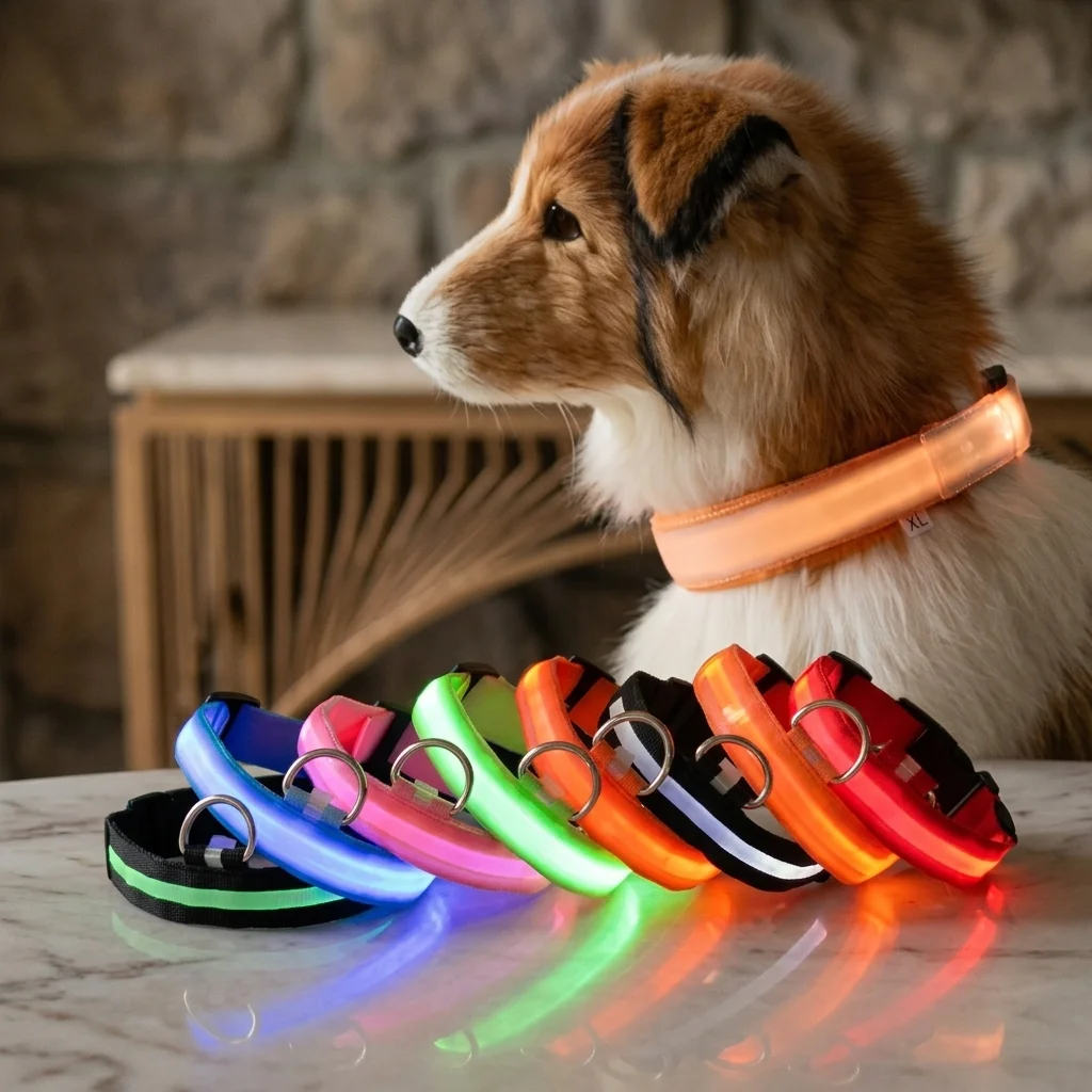 Dog Collar Nylon LED Night Safety Flashing Glow In The Dark Pet Dog Leash pet Dogs Luminous Fluorescent dog accessories collar
