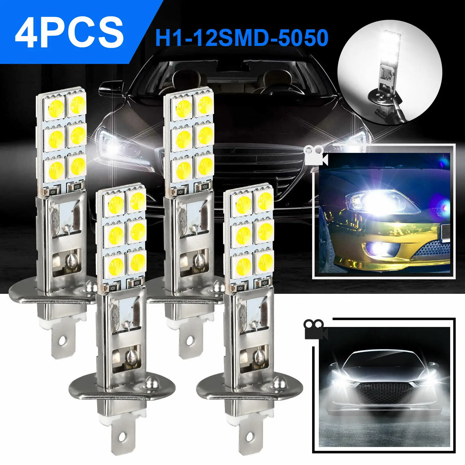 4 шт. H1 5050 12SMD 6000K, супер яркие фонари, противотуманные фары, комплект ламп для вождения автомобиля, фонари 6500K, белый свет 12 В, противотуманный свет