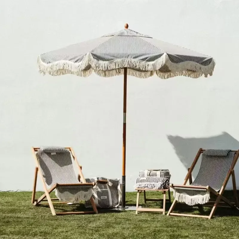 Wholesale Custom New Design Courtyard Beach Fringed Umbrella Center Pillar Aluminum Folding Windproof Waterproof