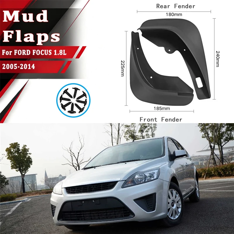 

4pcs Car Mud Flaps Fender for FORD FOCUS 1.8L 2005-2014 Automotive Tire Mudguards, Waterproof, Mud Splashing Prevent Accessories