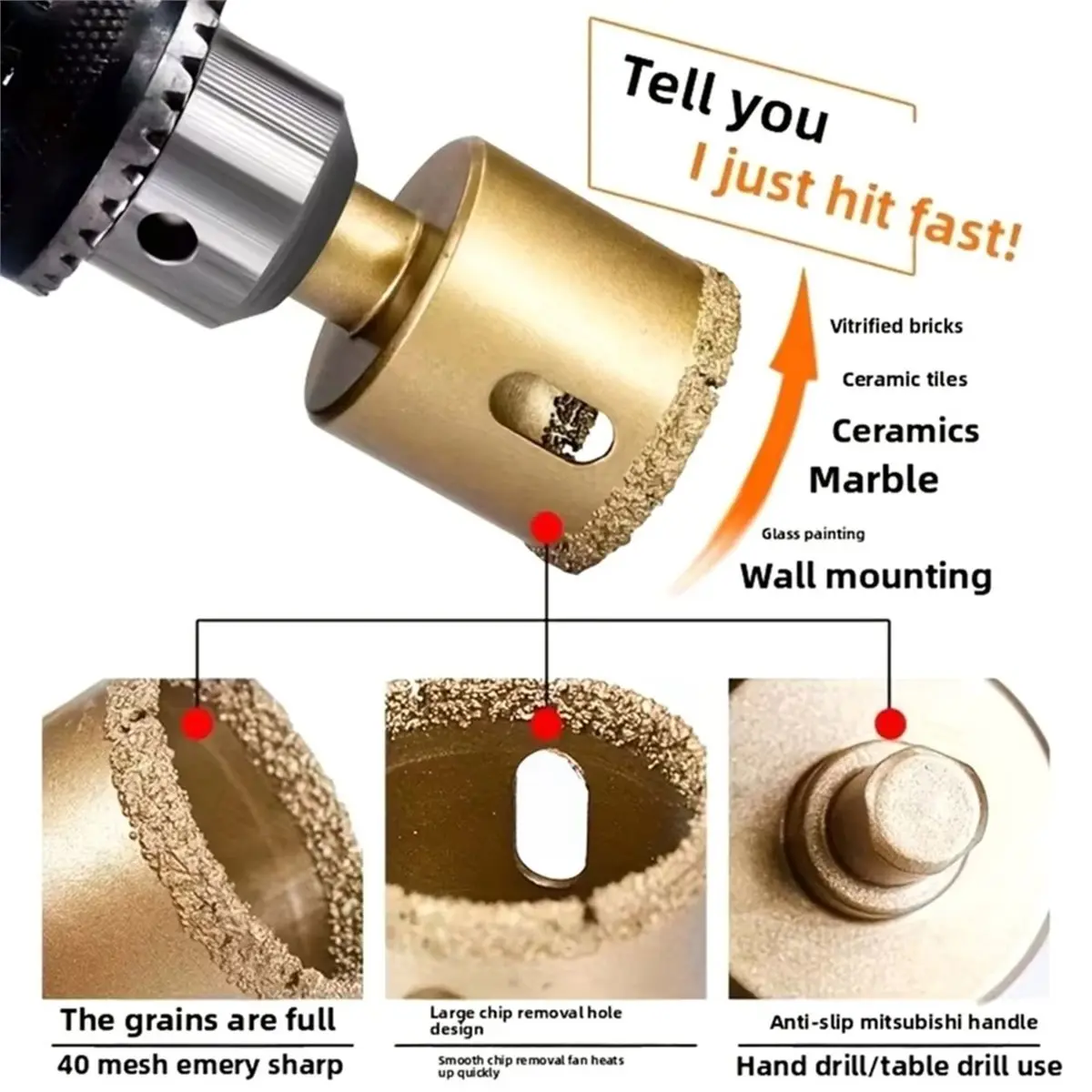 12-Piece Set of 6-35mm Drill Bits, Boxed, Angle Grinder, Hole Saw, Glass, Marble, , Ceramic Kit, Stone Reamer.