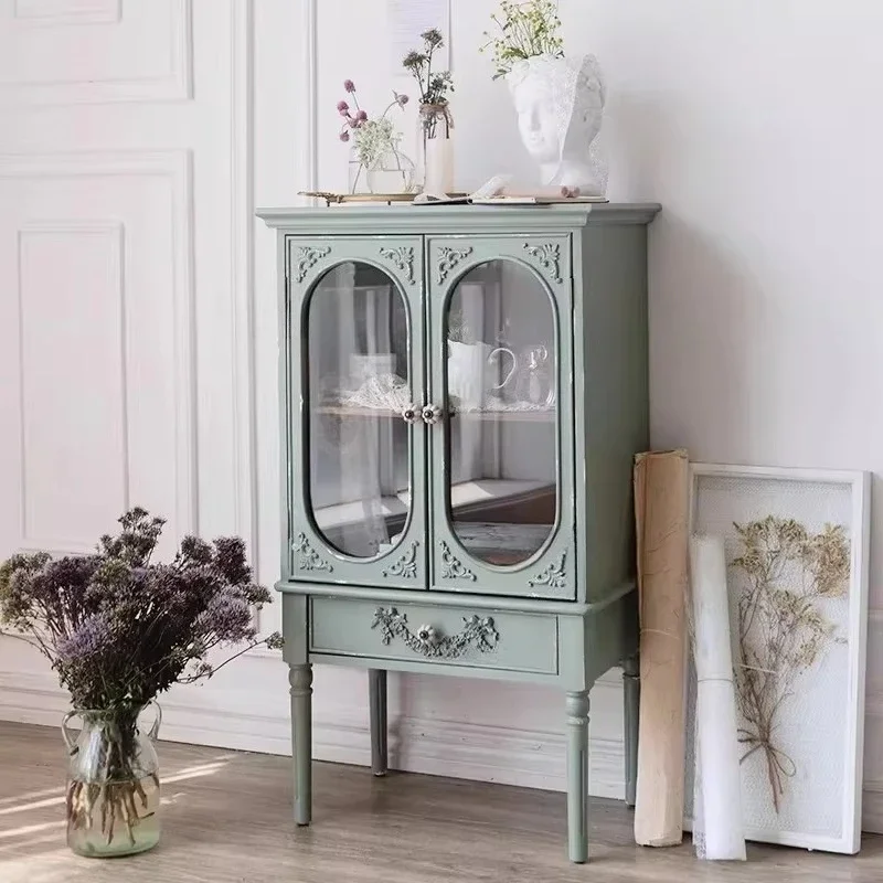 European Antique Carved Side Panel French Retro Living Room Decoration Entrance Home Storage Furniture