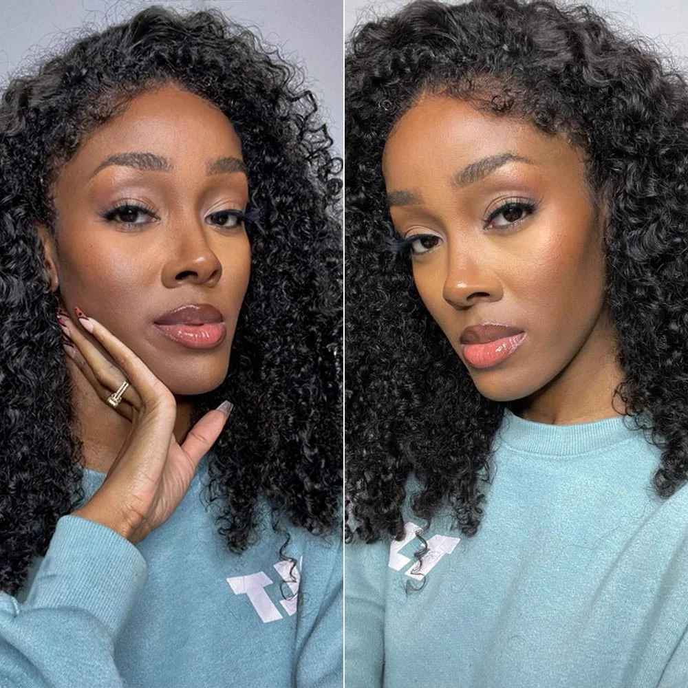 Kinky Curly edge Wigs Short Bob 13x4 Lace Front Wig 180% Frontal Human Hair Wig PrePlucked Baby Hair band Lace Closure Curly Wig