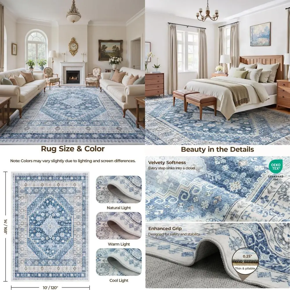 

Большой богемный ковер для гостиной 10x14, моющийся и устойчивый к пятнам, нескользящий ковер для домашнего декора