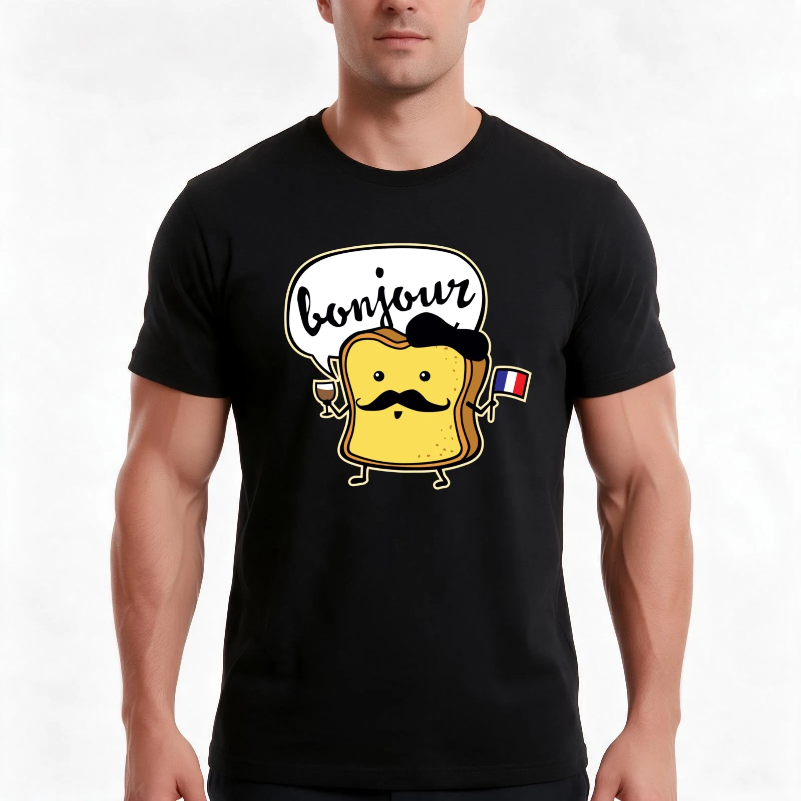 French Toast T-Shirt, Summer Casual Cotton Tee, Oversized Streetwear Tops, Vintage Graphic Print, Loose Fit Short Sleeve