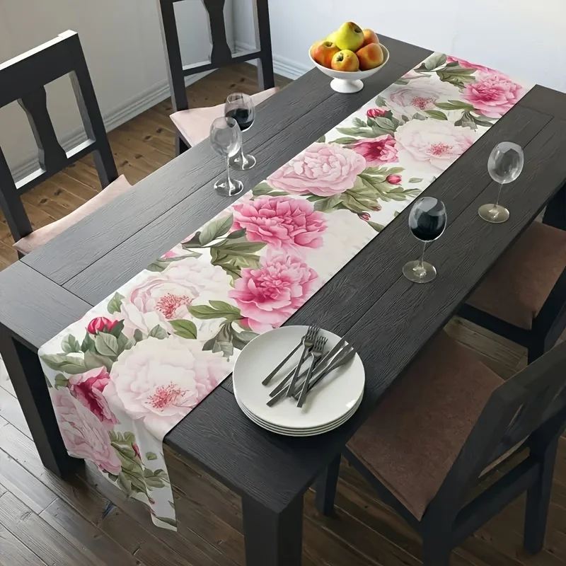 Leinen-Tischläufer mit Blumenmuster für Frühling & Sommer, Ideal für Restaurant, Küche & Party-Tischdekoration