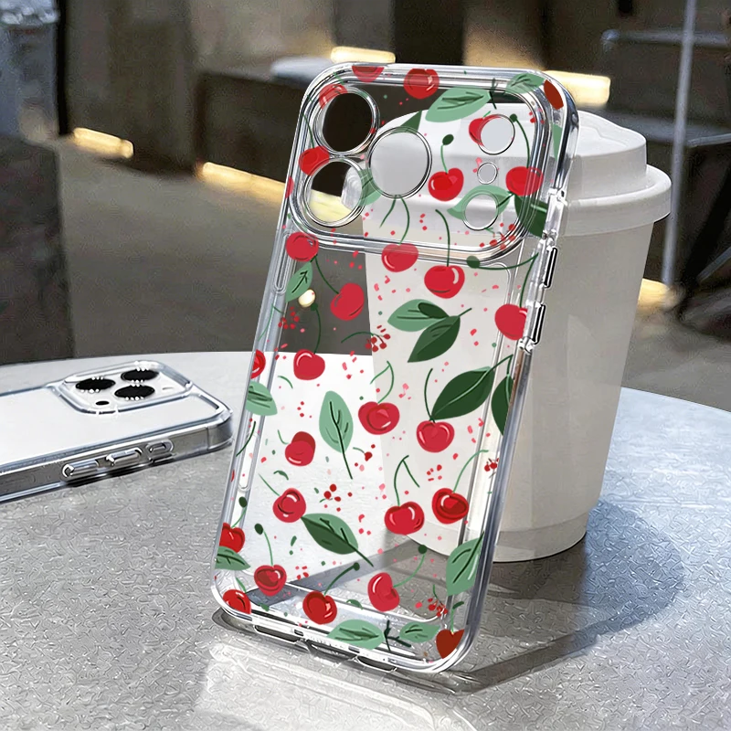 Kirschenmuster Transparente Handyhülle für iPhone 17e 17 16 15 14 13 Pro Max 17 16 Pro Stoßfeste Durchsichtige Weiche TPU Silikon Schutzhülle