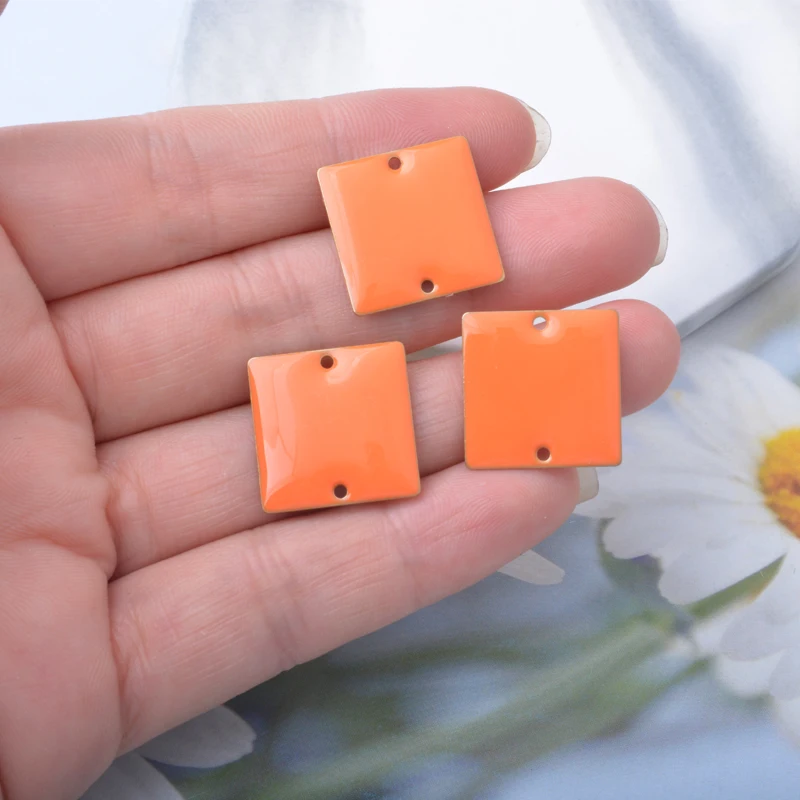 10 Stück Kupfer-Zweiseitige Emaille-Quadrat-Anhänger-Verbinder für Halsketten, Armbänder, Schlüsselanhänger, DIY-Schmuck und Ohrringherstellung – Detail 11