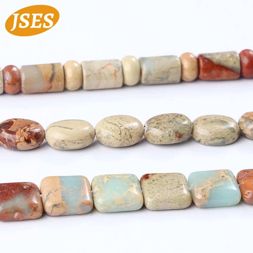 JSES Natural Serpentine Jade Beads Spacer Loose Stone Jasper Beads For Jewelry Making DIY Bracelet Necklace Charms 15 Inches