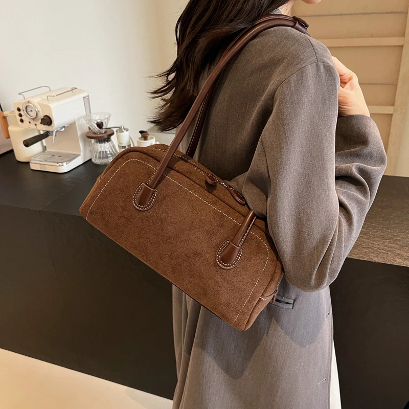 Shoulder Bag for Women Multi Pocket Underarm Bag Faux Suede Solid Color Handbag Tote Purse Satchel Bag for Work Shopping