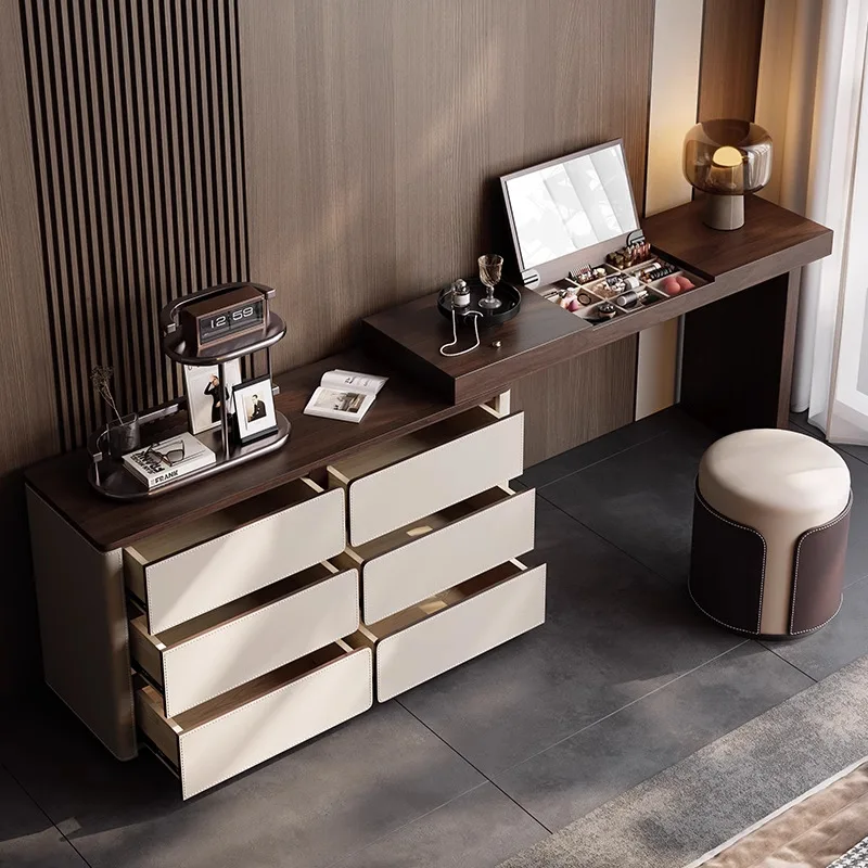 

Medieval dresser solid wood retractable six-chest cabinet bedroom bedside cabinet high-end light luxury makeup table storage