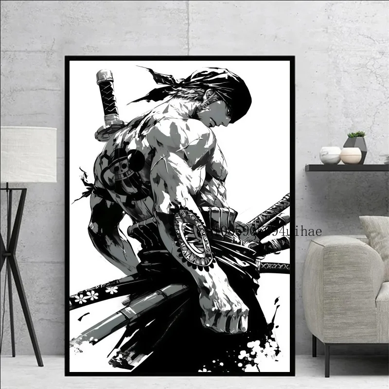 Japan Anime One Piece Luffy Zorro aquarel karakter poster geschikt voor thuis slaapkamer kunst esthetische kamer canvas decor schilderij