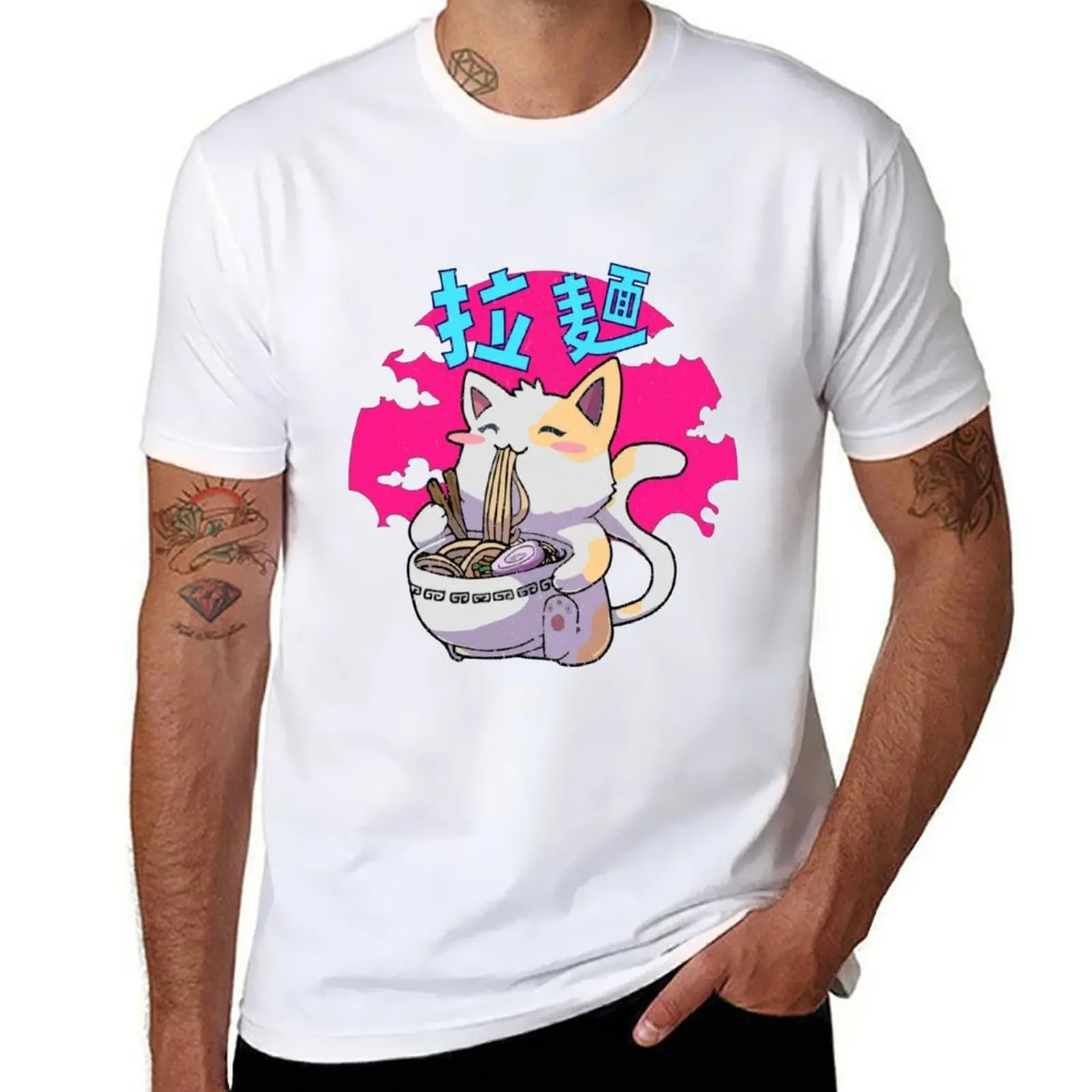 

Cute cat eating ramen, gift for cat lover T-Shirt cotton t shirts man 100% t shirts for man pack cotton T-Shirt