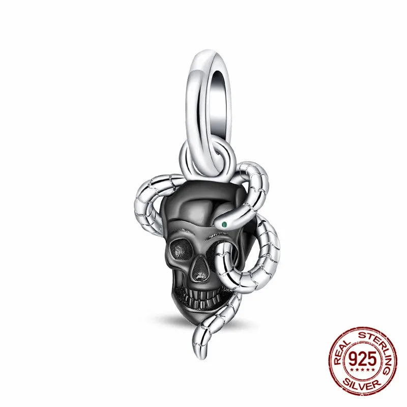

925 Sterling Silver Skull Pendant Beads, Inlaid with Zircon Paired with an Original Bracelet DIY Womens Jewelry Gift