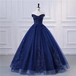 Vestido De quinceañera azul marino, elegante vestido De fiesta sin hombros, vestido De baile De graduación, bata De baile, foto Real personalizada, 2022