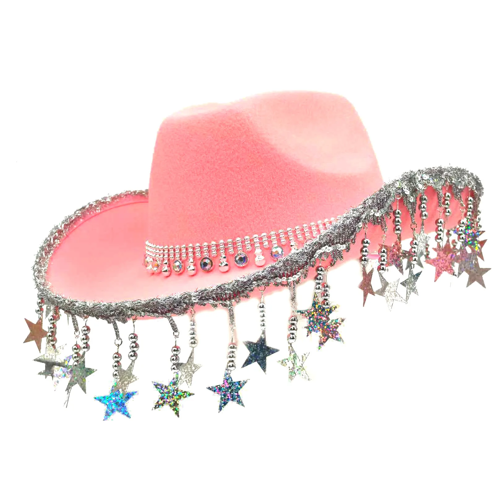 

New pentagram tassel sparkling pentagram tassel white cowboy hat party decoration, western cowboy