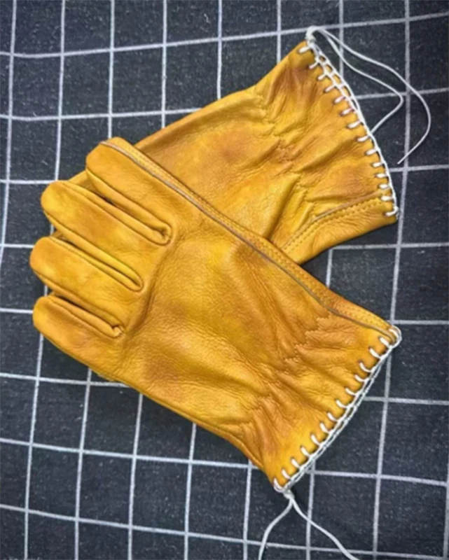 Retro Cowhide Genuine Real Leather Motorcycle Gloves Full Finger Race Riding Motocross Men Motorcycle Accessories