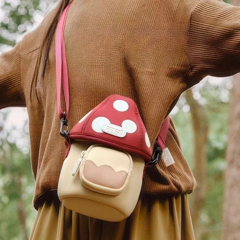 

2025 new Portable cute cartoon Mushroom Messenger Bag Travel mini backpack for both men and women