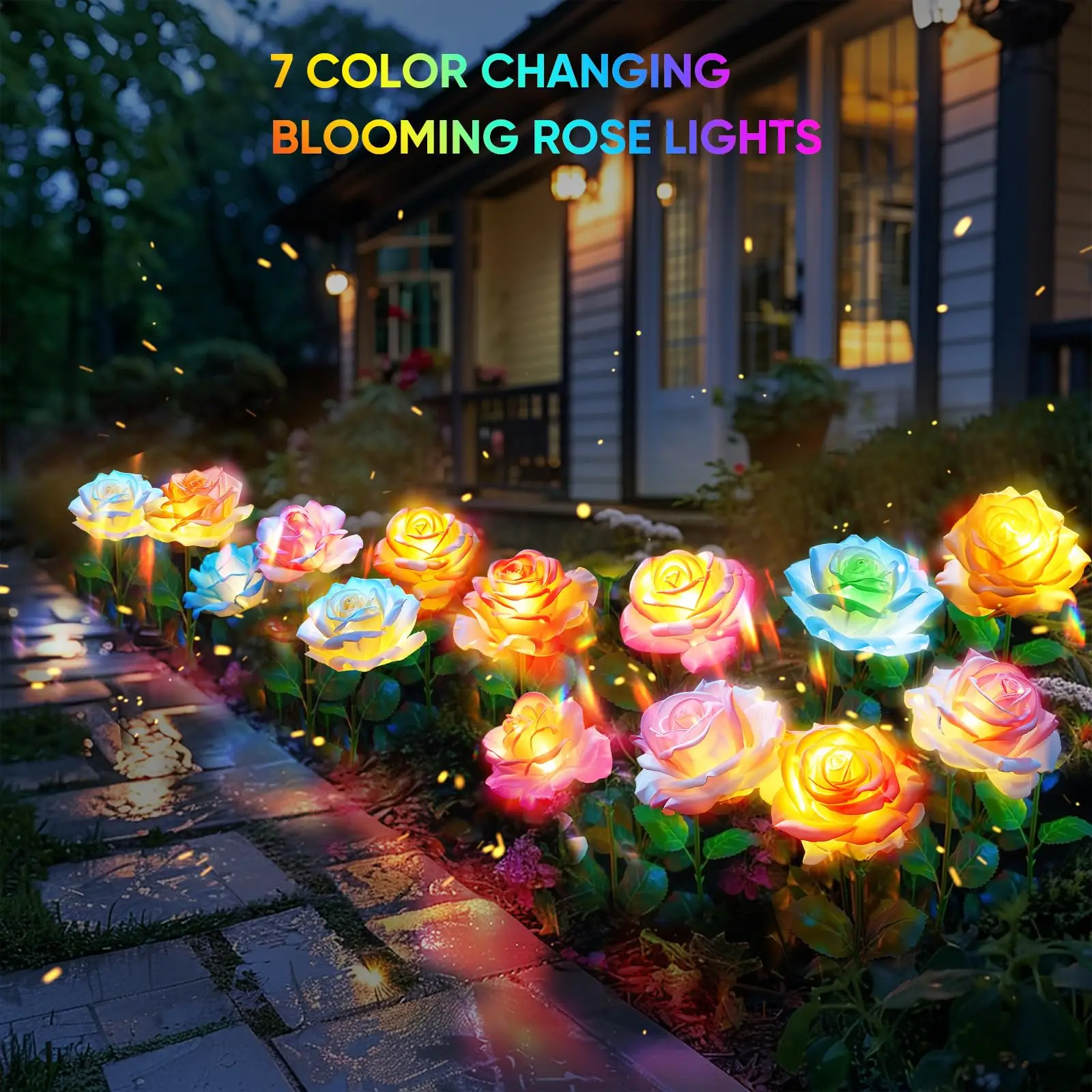 Solar Garden Lights Outdoor Multi-Color Changing LED Waterproof Rose Flower Solar Lights Landscape Pathway Garden Decor Gifts for Women 2