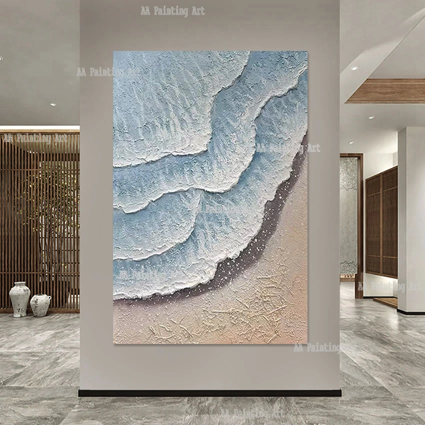 Abstract Thick Canvas Paintings Wall Hangings, Sea Wave Oil Painting, Texture Knife Art, Modern Luxury Murals, Hotel Showpieces