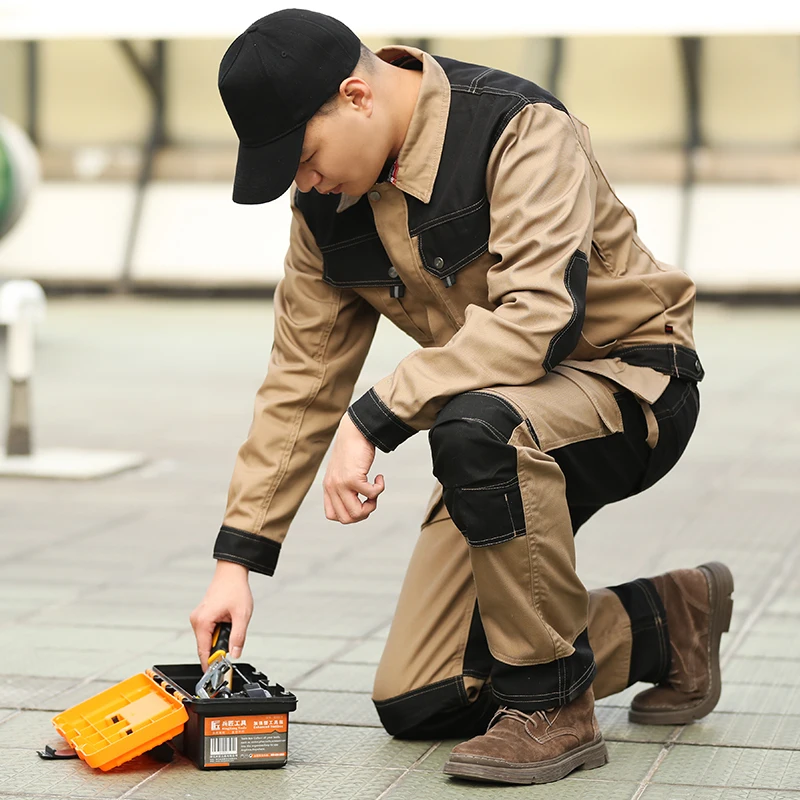 Imagem -03 - Algodão Roupas de Trabalho de Manga Longa Jaqueta Calças de Carga Calças Trabalho Construção Macacão de Trabalho Masculino Workwear com Multi Bolsos 100