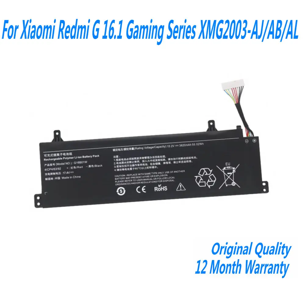 

New G16B01W (4ICP4/63/92) Laptop Battery For Xiaomi Redmi G 16.1 Gaming Series XMG2003-AJ/AB/AL 15.2V 3620MAH