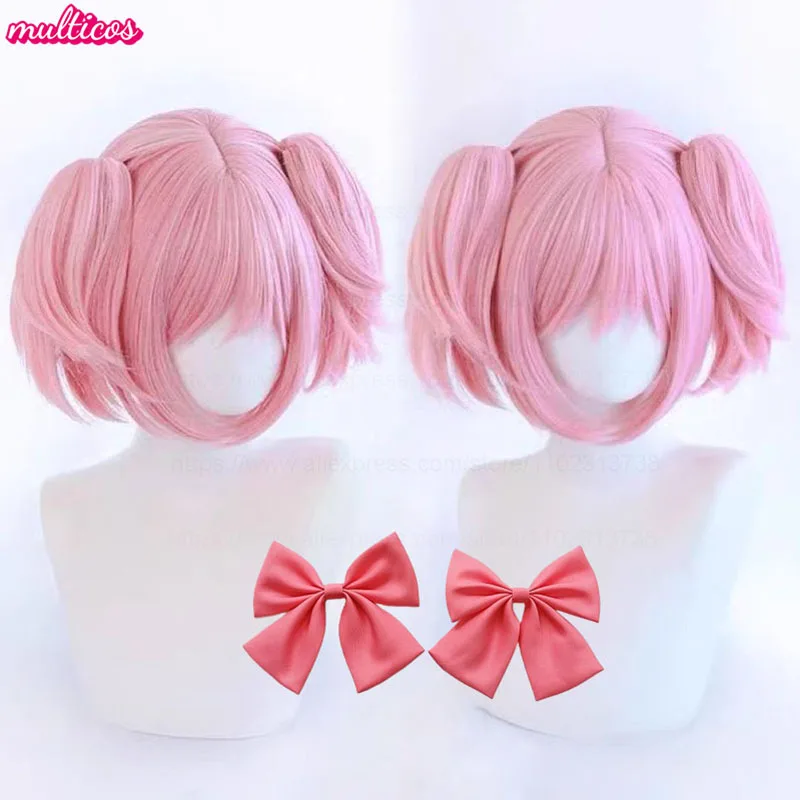High Quality Anime Madoka Kaname Cosplay Wig Light Pink Double Clip Ponytails Heat Resistant Synthetic Hair Halloween Party Wigs
