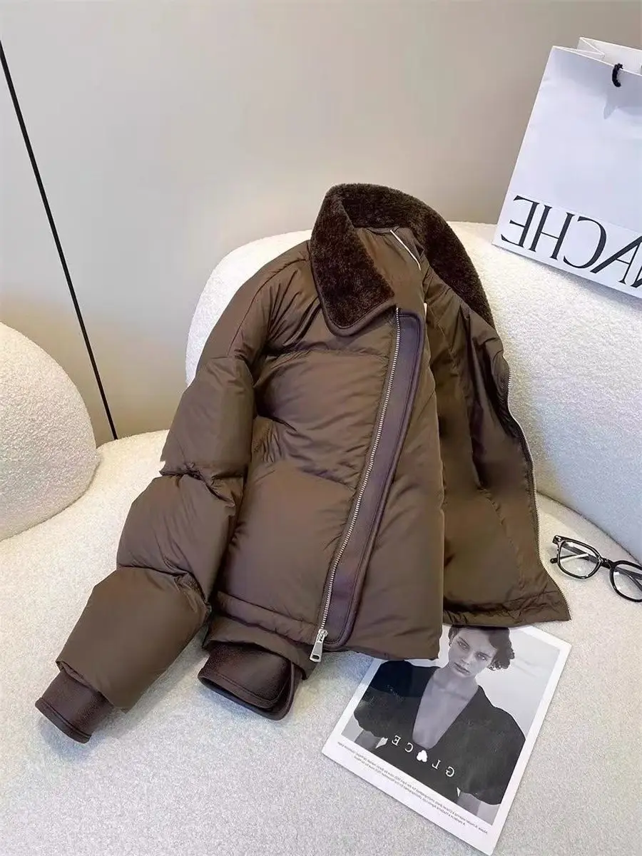 الشتاء المرأة سترة قطن سميكة موضة البني أفخم رفض طوق سستة معاطف مبطنة بالقطن ملابس خارجية فضفاضة متعددة الاستخدامات
