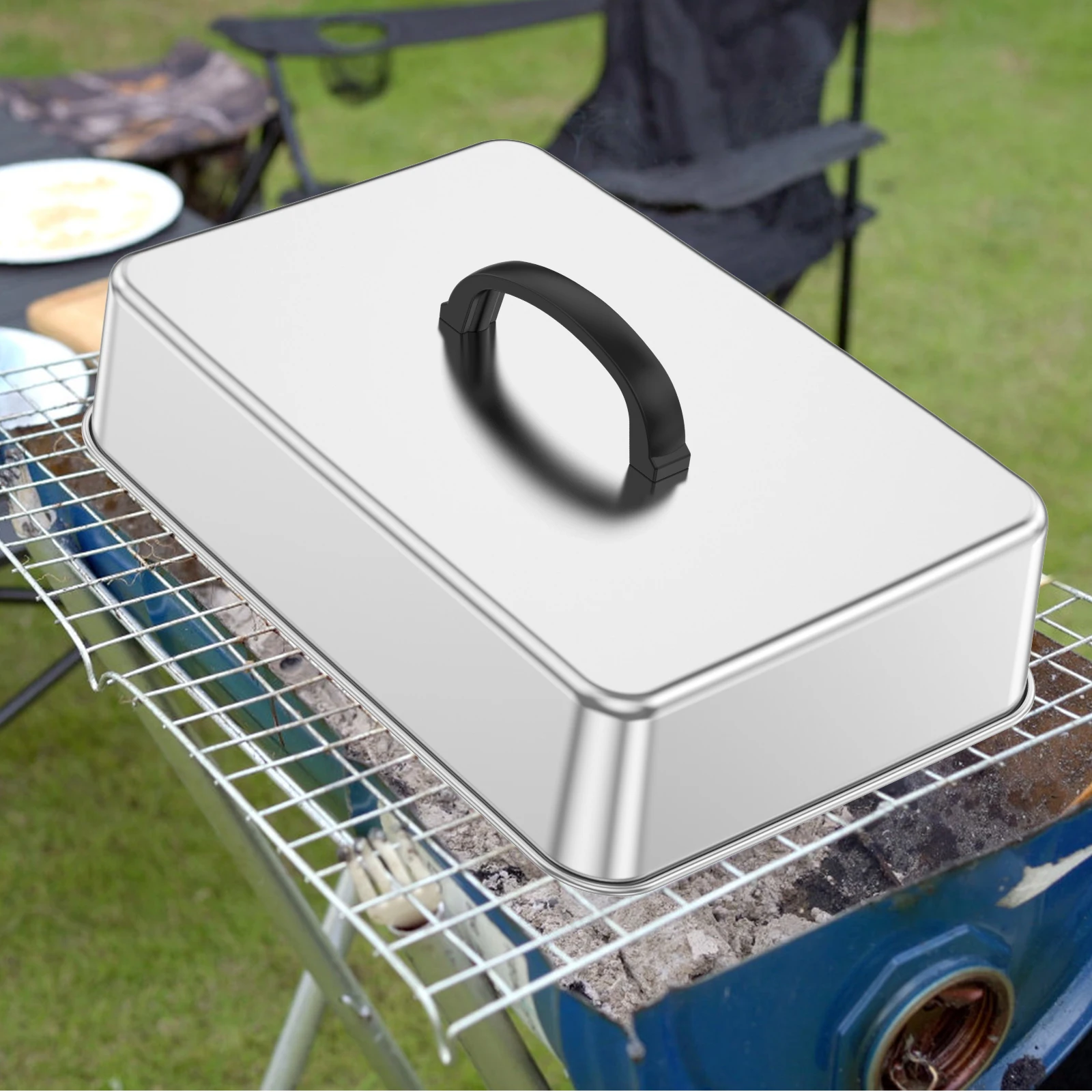 

2Pcs Rectangular Cover Stainless Steel Cheese Melt Lid with Safe Handle Heavy Duty Steaming Cover for Grill Cooking Accessories