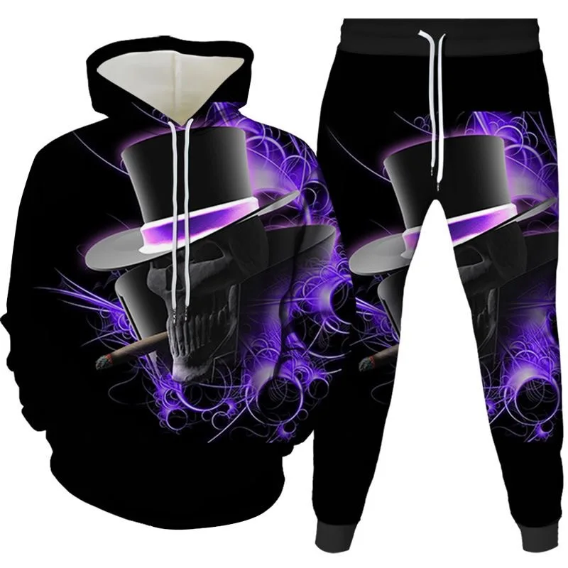 

2024 Autumn and Winter Hot Skull Series 3D Digital Personality Printed Suit for Men and Women Adult Hoodie Hoodie Two-piece Set