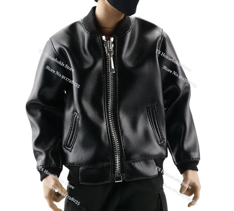 Homem Soldado Casaco de Couro PU com bolso com Zipper, Jacket Design, Top roupas, Acessório para Figura Masculina do Corpo, preto e marrom, 1:6, FA018